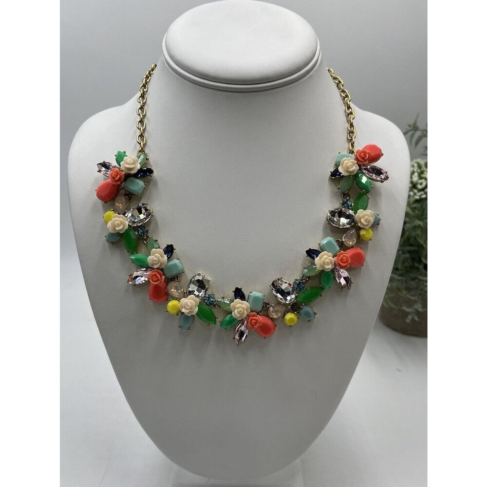 J. Crew Rosette Garden MultiColor Crystal Flower Statement Necklace New‎